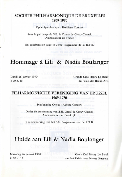 Programme booklet of the concert in 1970 ©BozarArchives